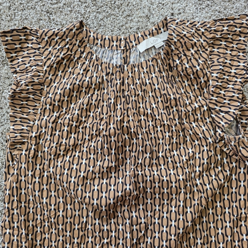 LOFT Chain Link Pattern Blouse in Brown and Black - Picture 3 of 7